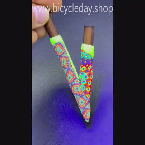 Polymer Clay Bamboo Kuripe self applicator - Traditionally for Rapè  - handmade blacklight glowing art psychedelic eye candy made with love