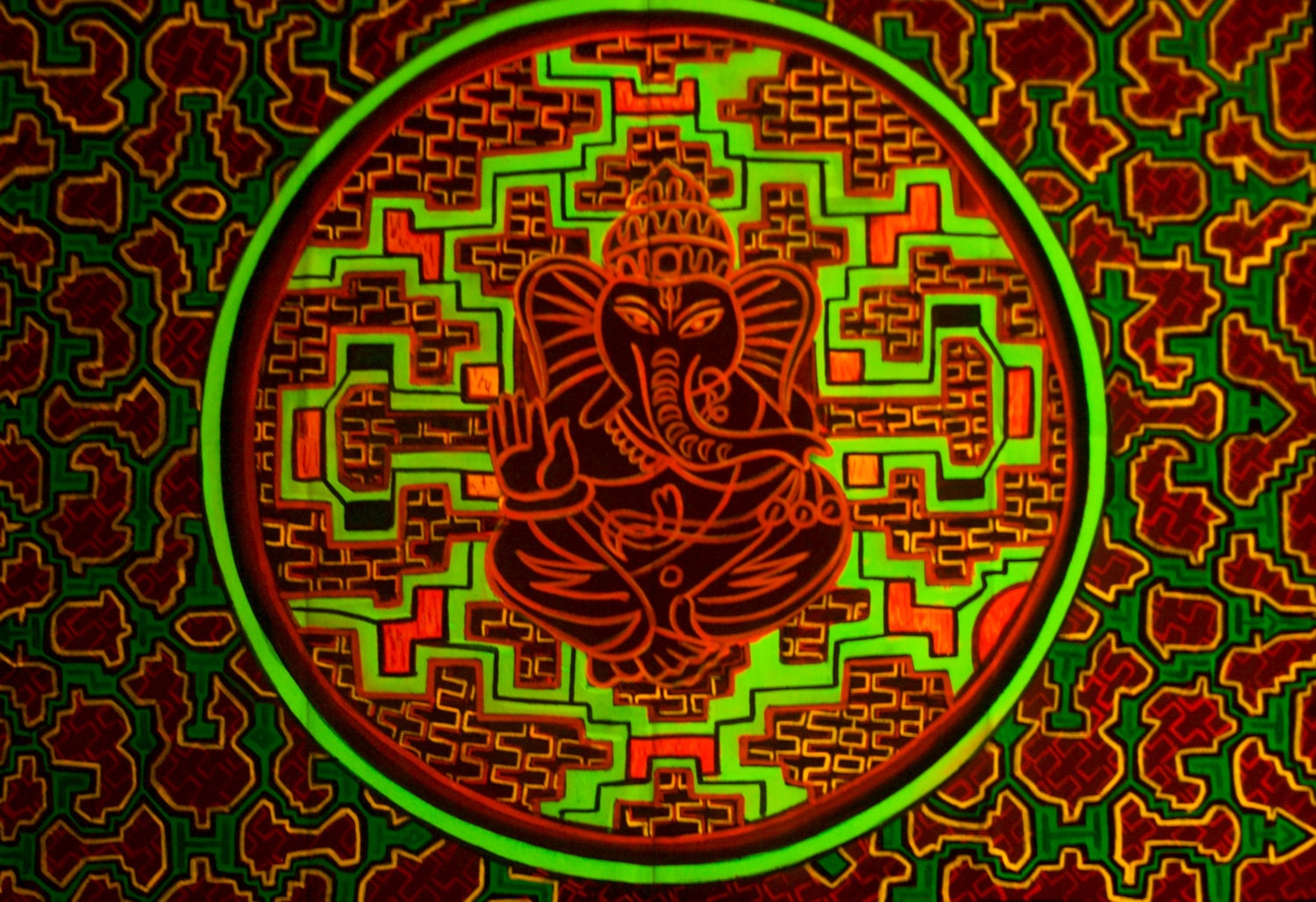 Ganesha Ayahuasca UV Painting - 90x60cm - handmade on order - fully blacklight glowing colors - psychedelic dmt visionary artwork