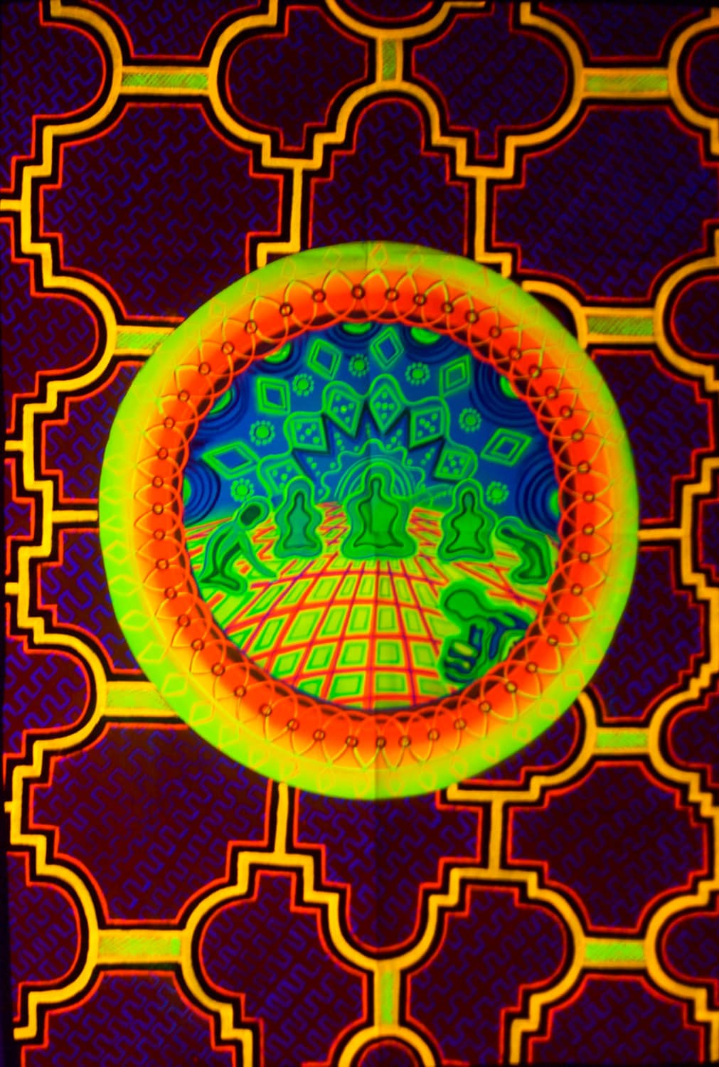 Ayahuasca Ceremony UV Painting - 90x60cm - handmade on order - fully blacklight glowing colors - psychedelic dmt visionary artwork