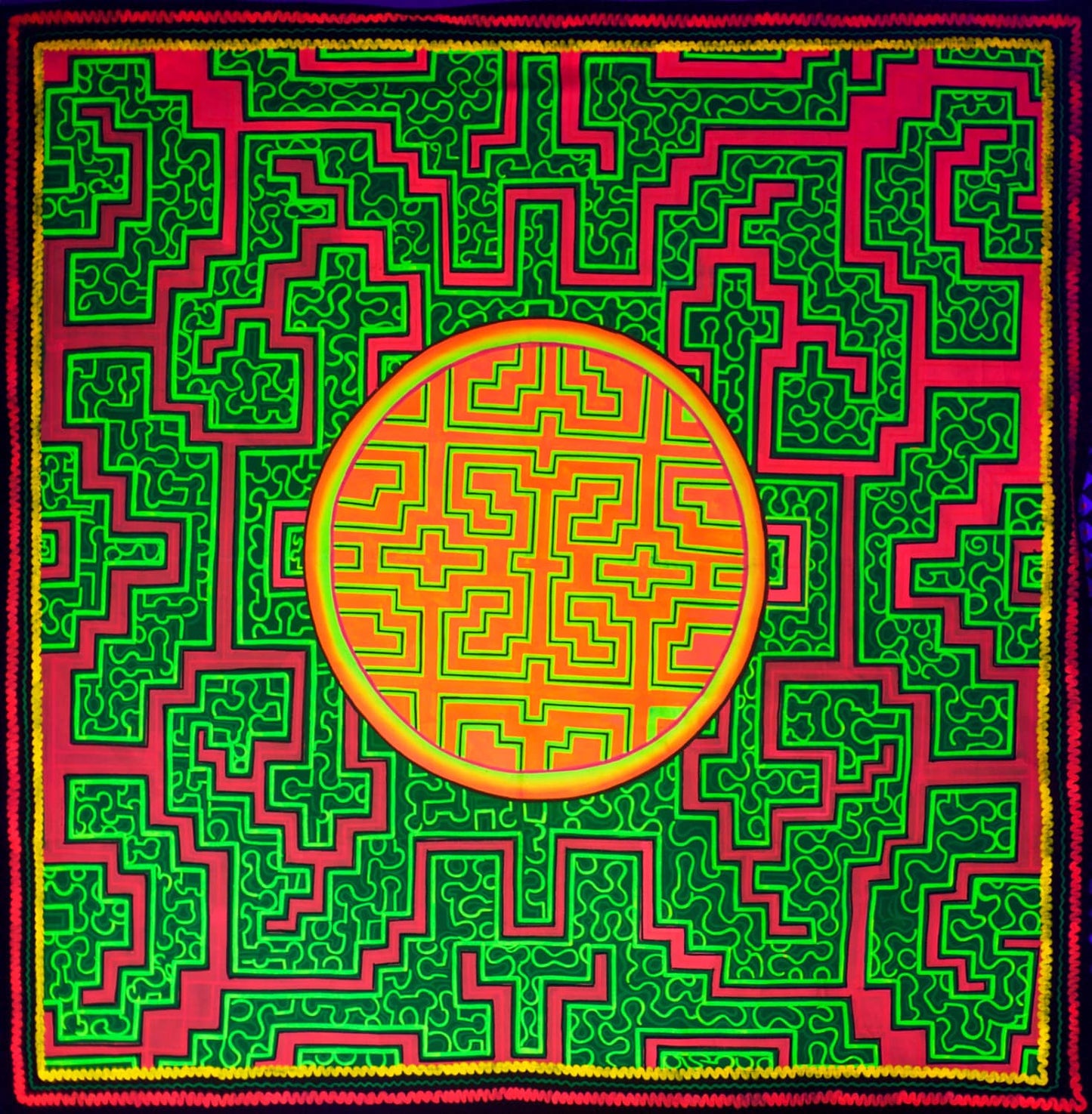 Shipibo Conibo Yage UV painting - fully blacklight glowing colors - psychedelic shipibo conibo ayahuasca artwork