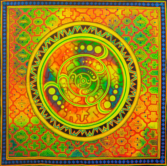Crop Circle Ayahuasca UV painting big size - 1.5mx1.5m - fully blacklight glowing colors - psychedelic crop circle shipibo art