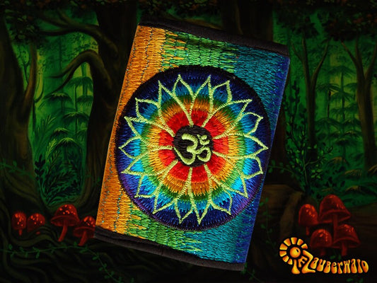 AUM Lotus moneypocket cosmic music purse goa trance billfold blacklight glowing embroidery