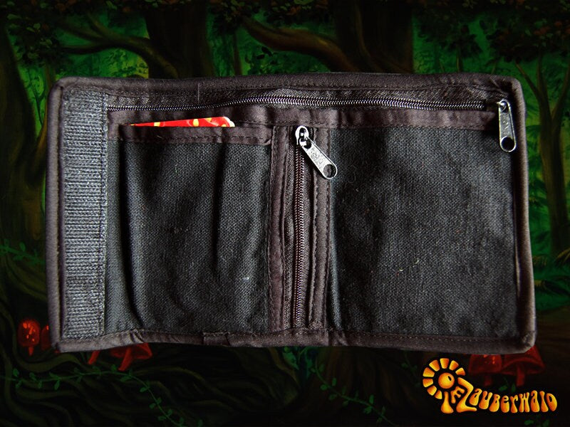 AUM Lotus moneypocket cosmic music purse goa trance billfold blacklight glowing embroidery