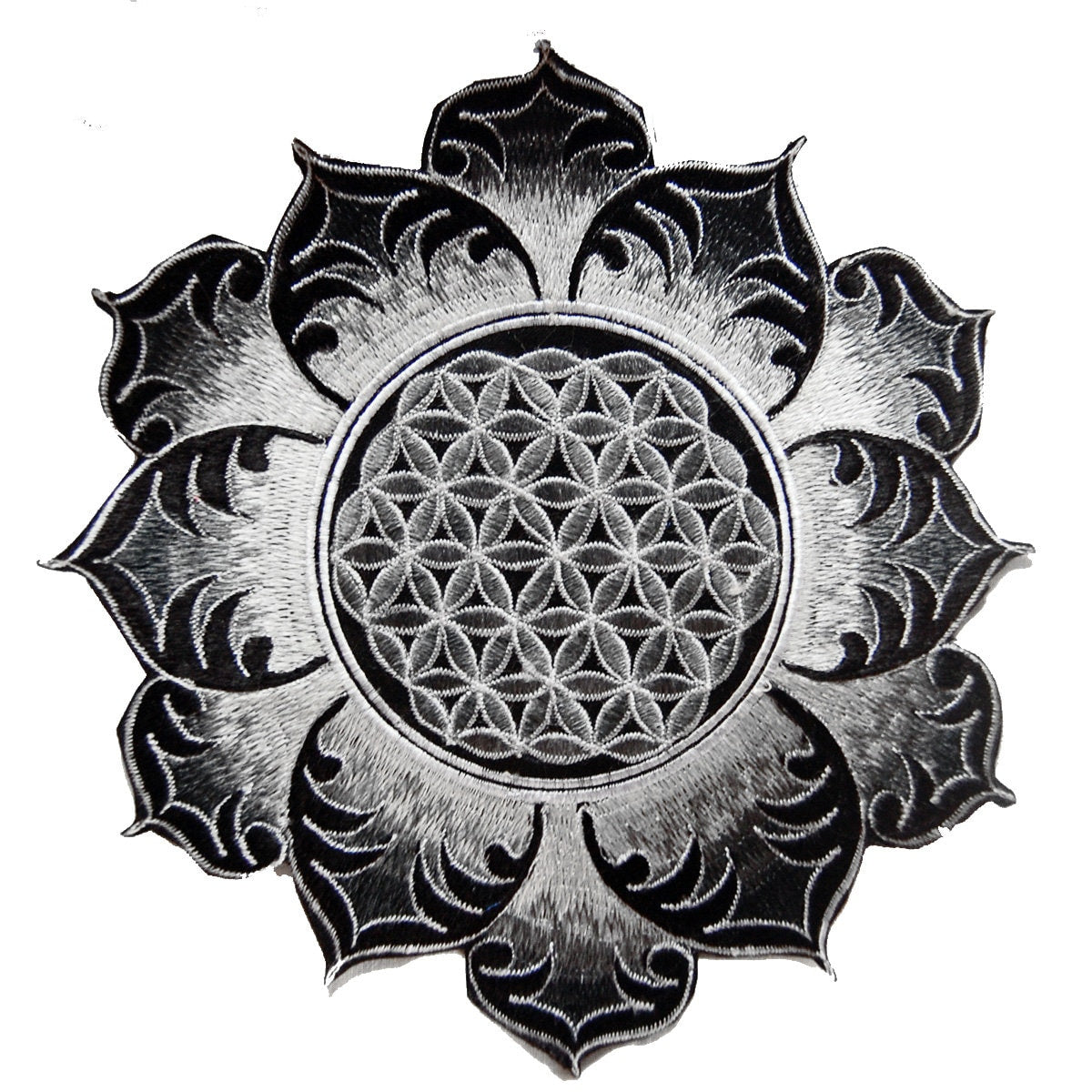 White gray Flower of Life celtic mandala holy geometry patch sacred geometry art for sew on