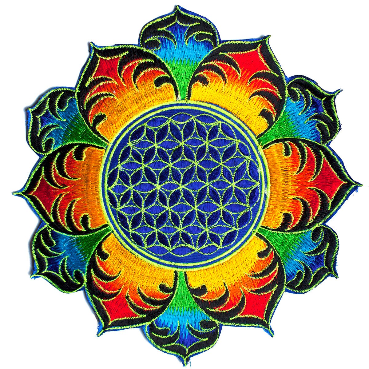 Rainbow Flower of Life mandala holy geometry patch sacred geometry art