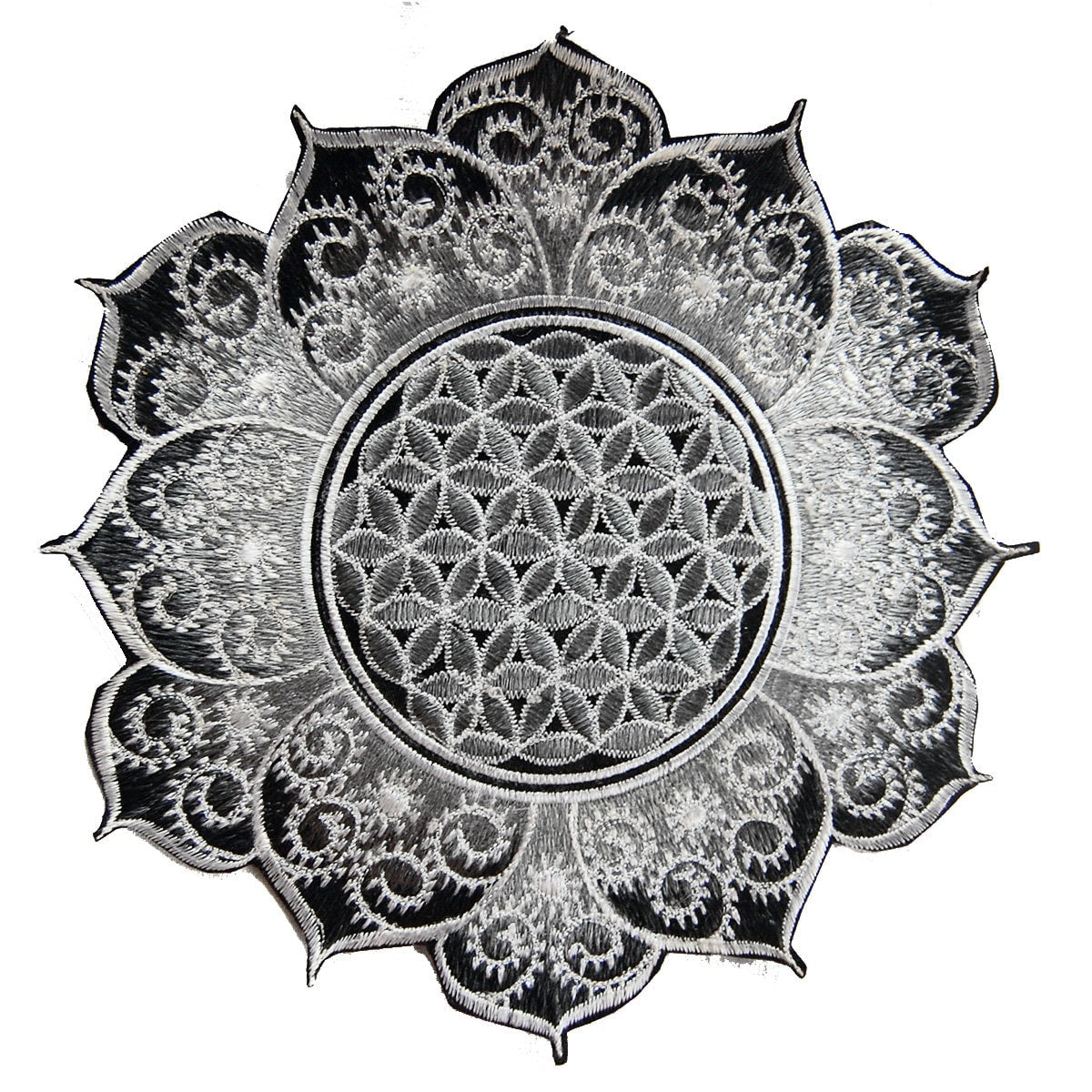 White gray Flower of Life holy geometry patch grey sacred geometry art for sew on