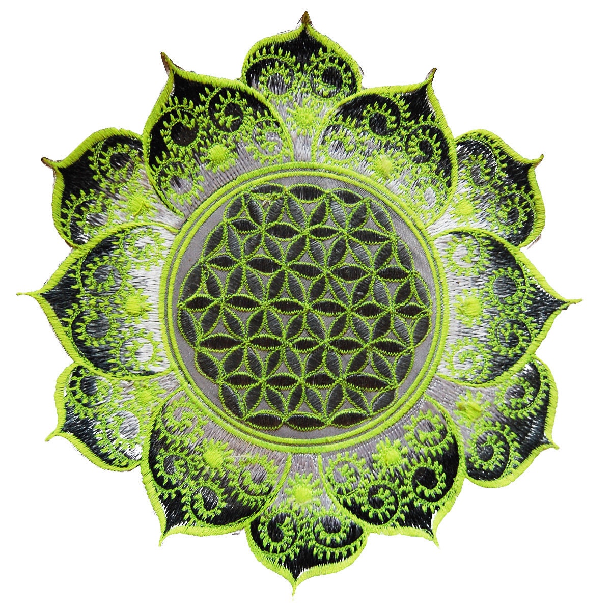 White UV yellow Flower of Life mandala holy geometry patch sacred geometry art for sew on