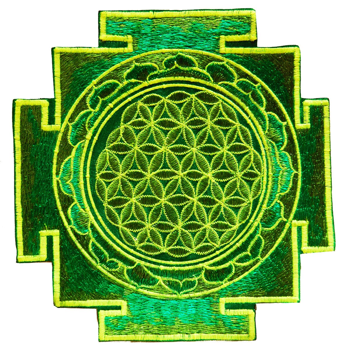red yantra flower of life sacred geometry goa patch holy healing information blacklight active
