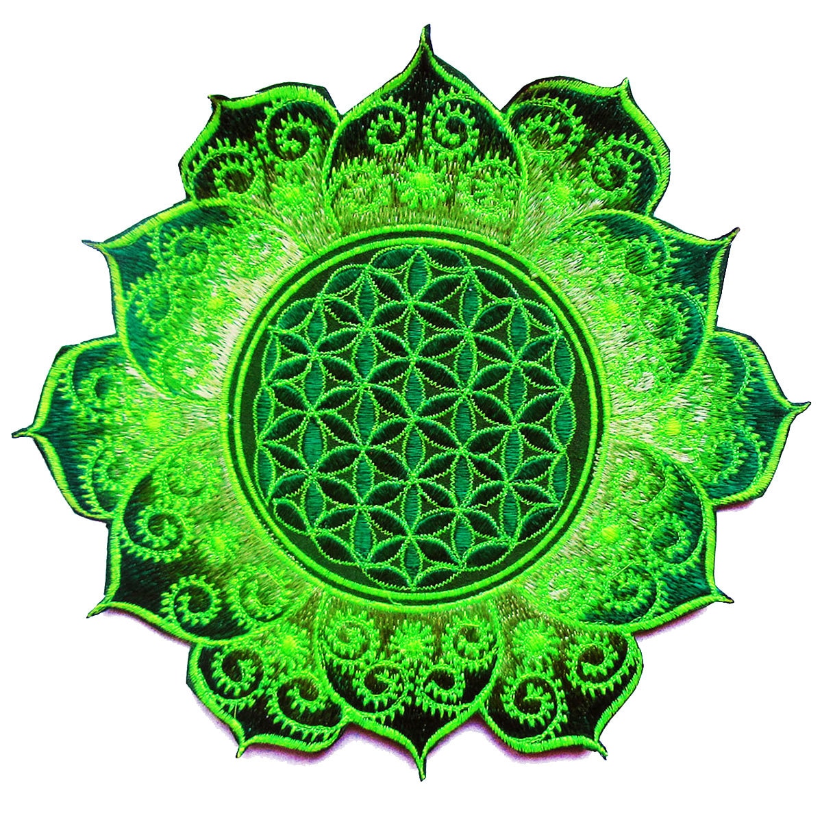 caleidoscope Flower of Life green mandala holy geometry patch sacred art
