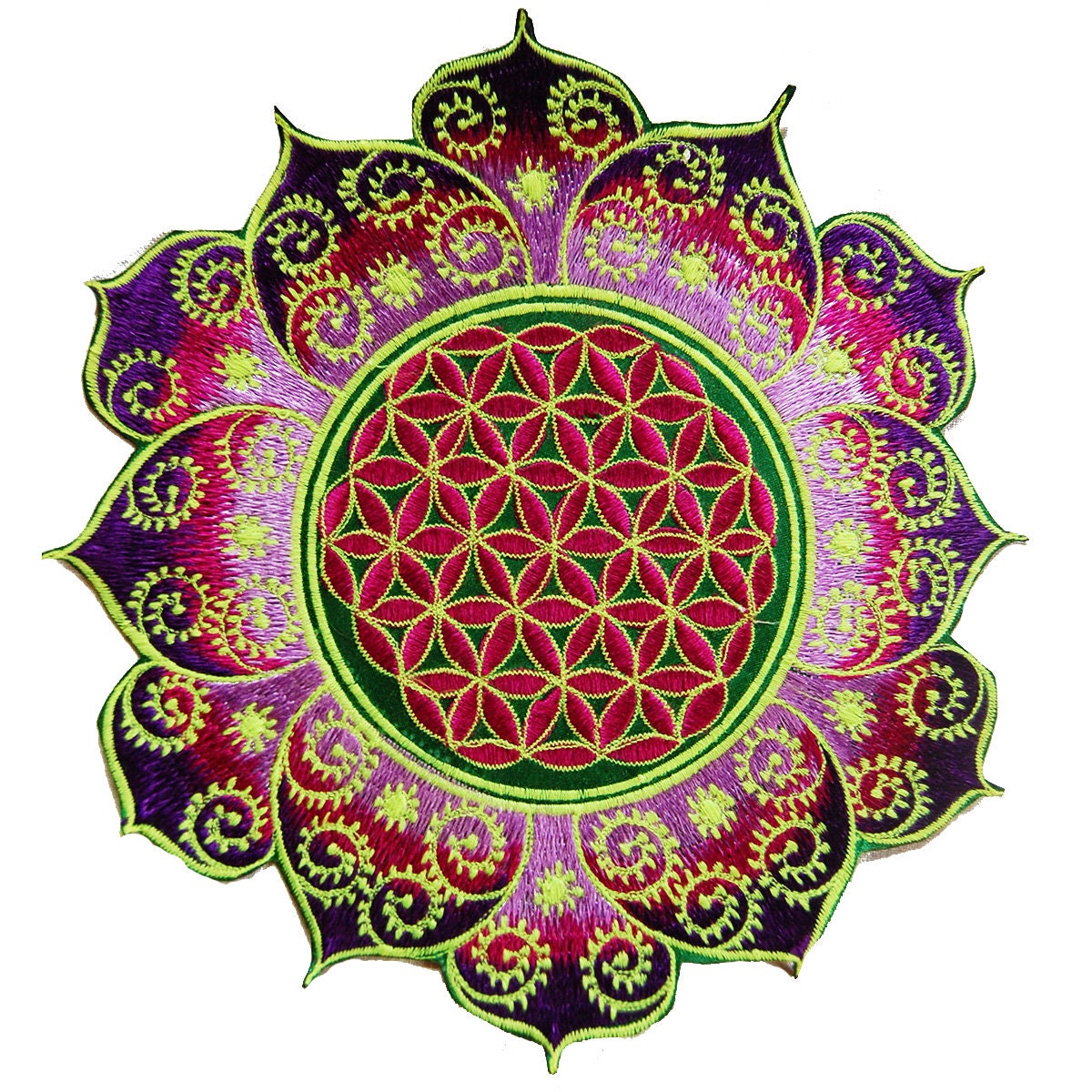 Green Purple Flower of Life holy geometry patch celtic mandala sacred geometry embroidery art for sew on