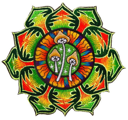 Green Magic Mushroom Patch Psychedelic Psilocybin Shroom Mandala embroidery
