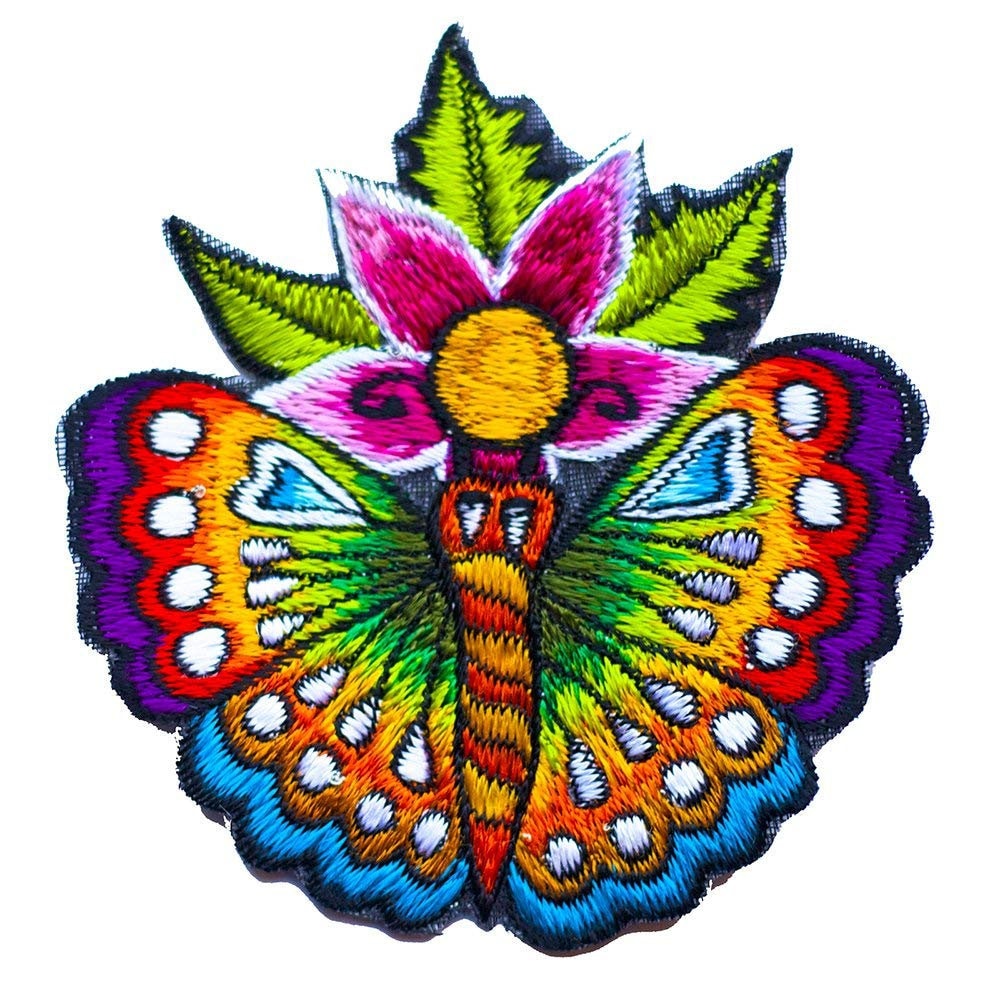 flower butterfly patch small size rainbow goa trance beautiful lotus