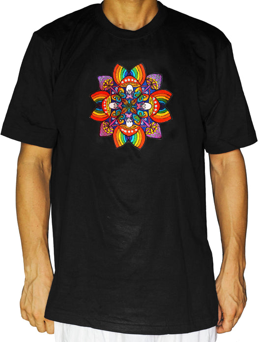 Rainbow Flymushroom T-Shirt Mandala Shrooms embroidery handmade mushroom yantra goa tshirt psychedelic psy trance shirt mandala psychedelic