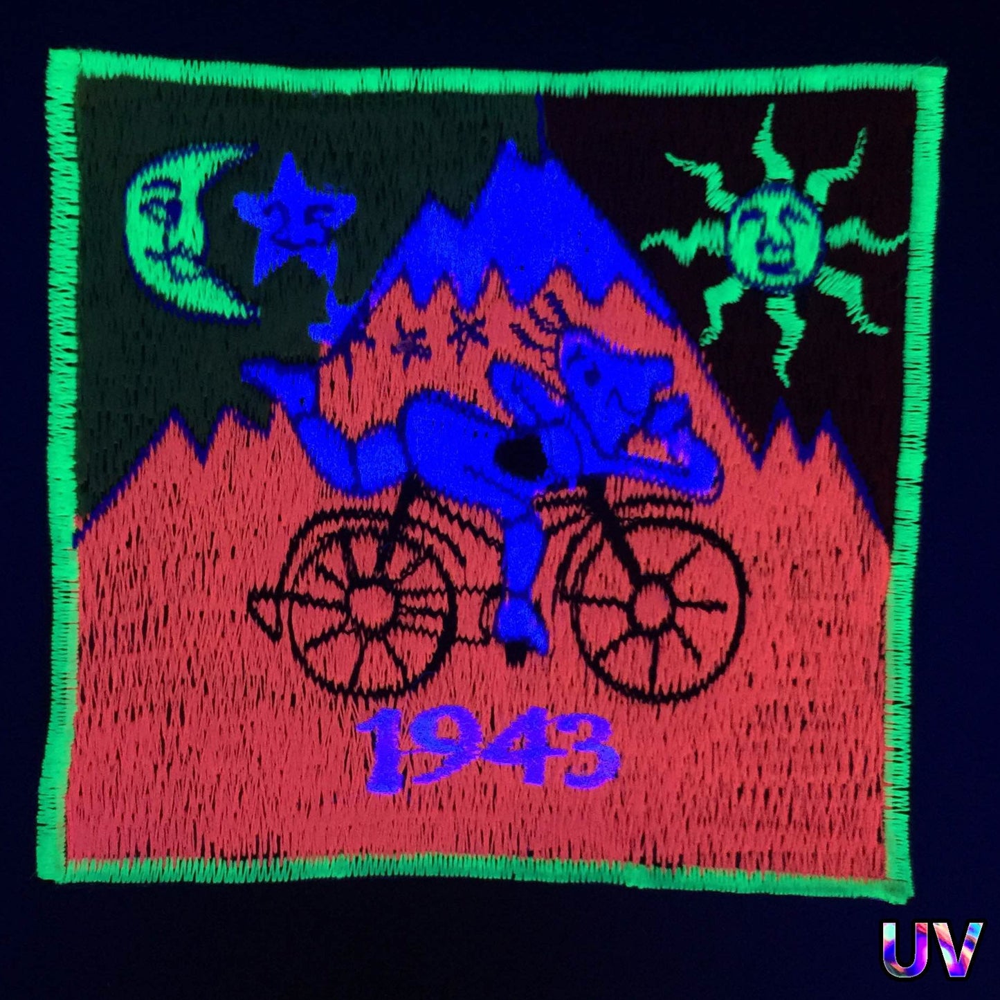 Bicycle Day Patch UV pink Albert Hofmann 1943 LSD Psychedelic Hippie Leary 3.5 inch embroidery for sew on goa trance festival wear outfit