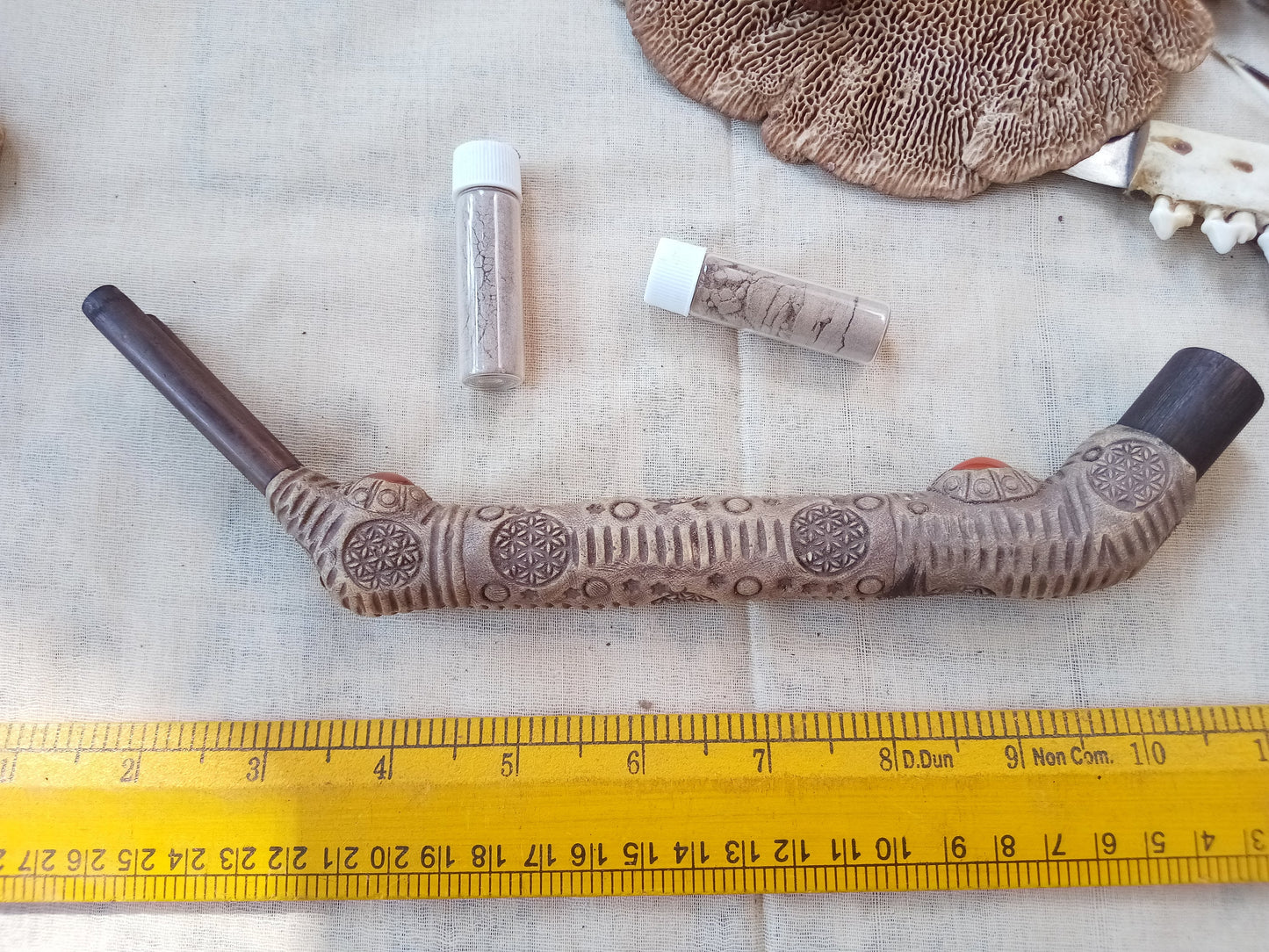 Double Tepi Rapè applicator - Traditionally used in Ayahuasca or Kambo ceremonies - handmade bamboo pipe with red jasper gem crystal