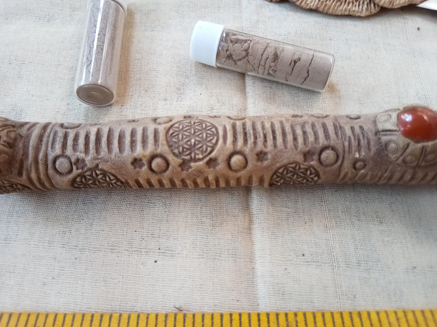 Double Tepi Rapè applicator - Traditionally used in Ayahuasca or Kambo ceremonies - handmade bamboo pipe with red jasper gem crystal