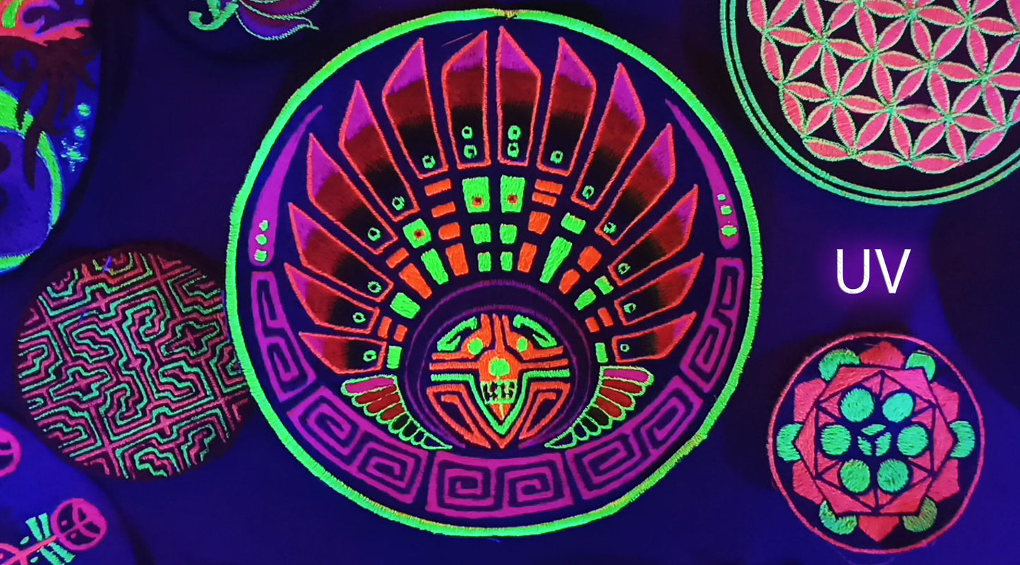 rainbow quetzalcoatl stellar dragon UV glowing crop circle patch 7.5 inches
