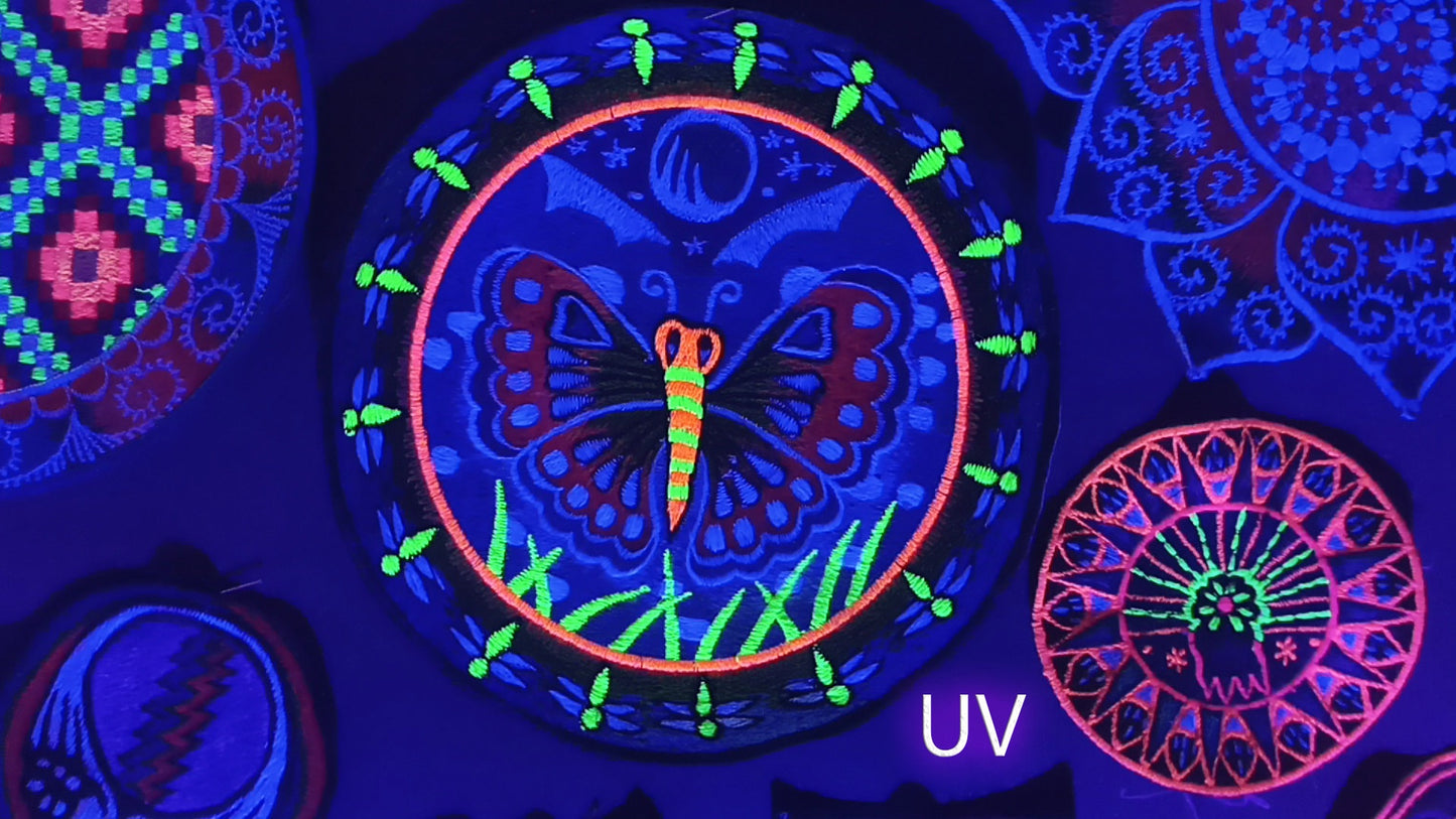 Butterfly mandala Patch rainbow beautiful blacklight active