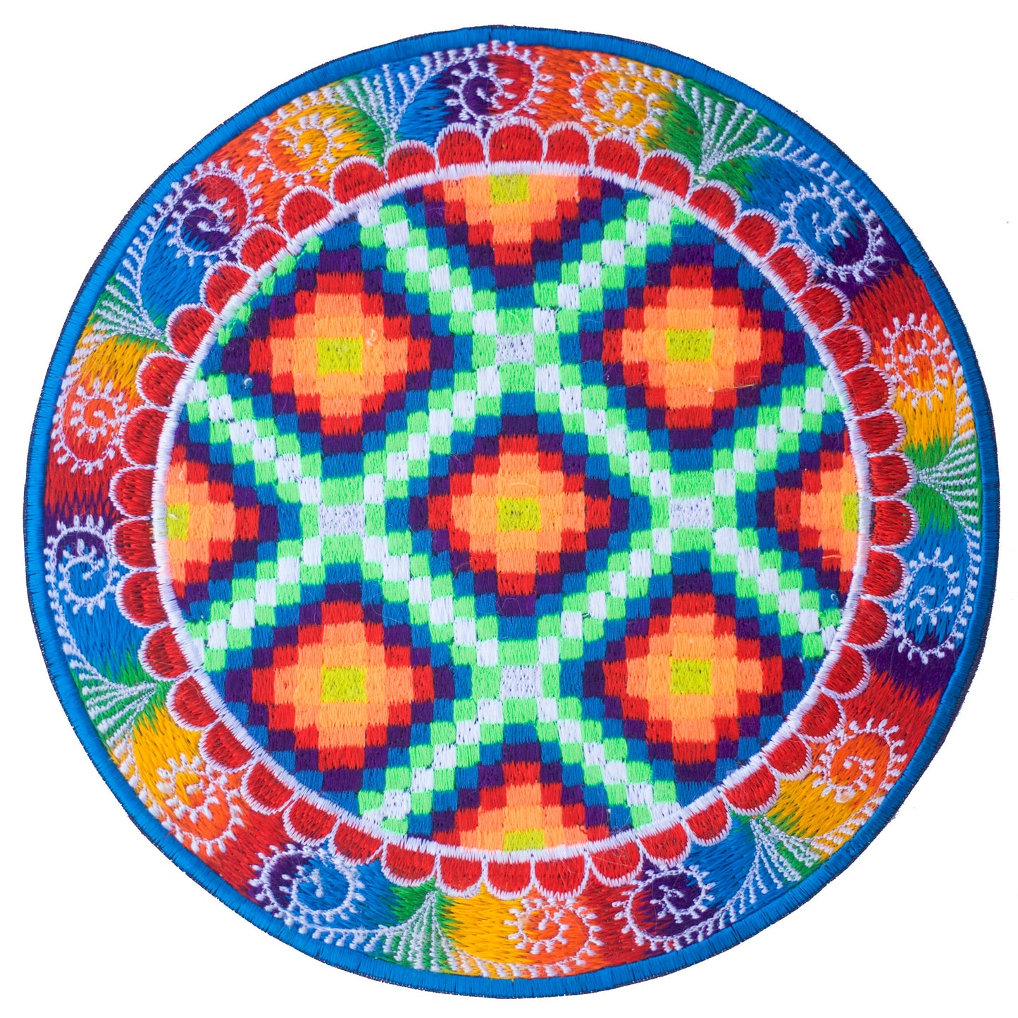 Indigene Rainbow Fractal Embroidery Art blacklight active patch handmade and colorful psychedelic eye candy