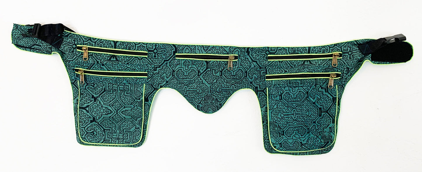Ayahuasca Beltbag - 7 pockets, strong ziplocks, size adjustable with hook & loop and clip - yellow blacklight active lines