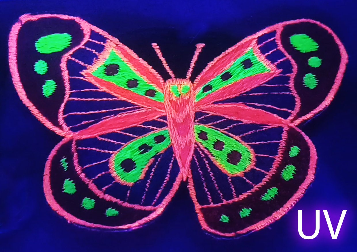 yellow dots butterfly patch small size rainbow goa trance blacklight
