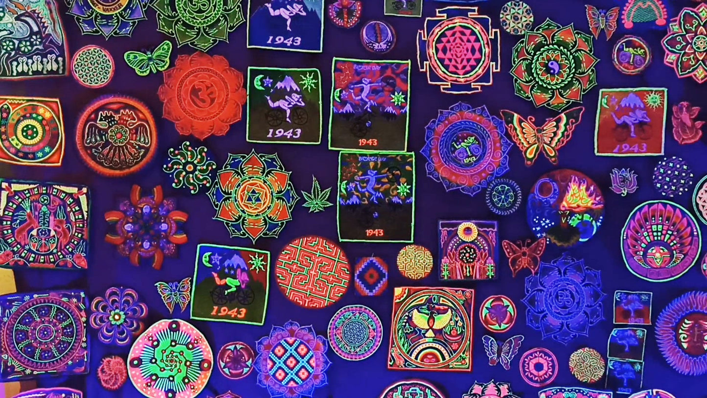 Green Bicycle Day Patch Psychedelic Dr. Albert Hofmann discovery of LSD vintage artwork Timothy Leary acid blotter art Bicycleday embroidery