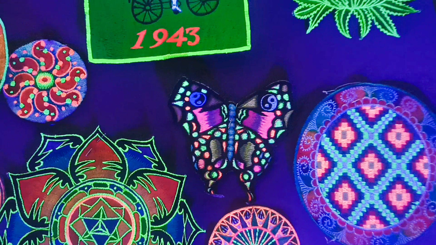ying yang butterfly patch medium size blacklight active goa hippie