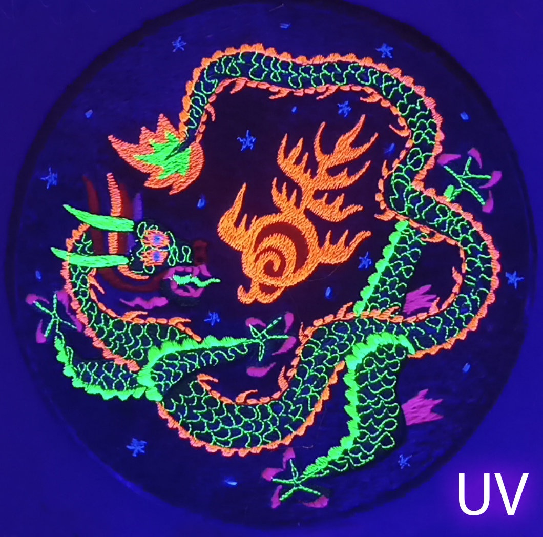 Dragon mandala embroidery patch blacklight active handmade art comet asteroid meteor