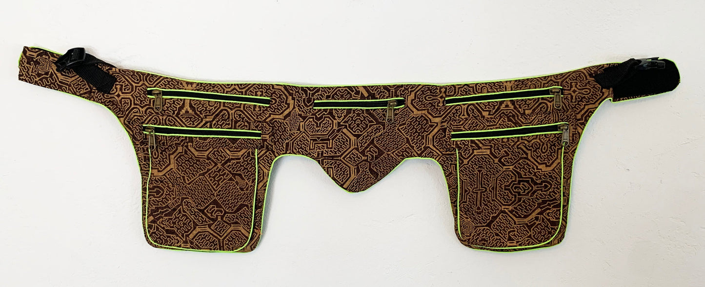 Ayahuasca Beltbag - 7 pockets, strong ziplocks, size adjustable with hook & loop and clip - yellow blacklight active lines