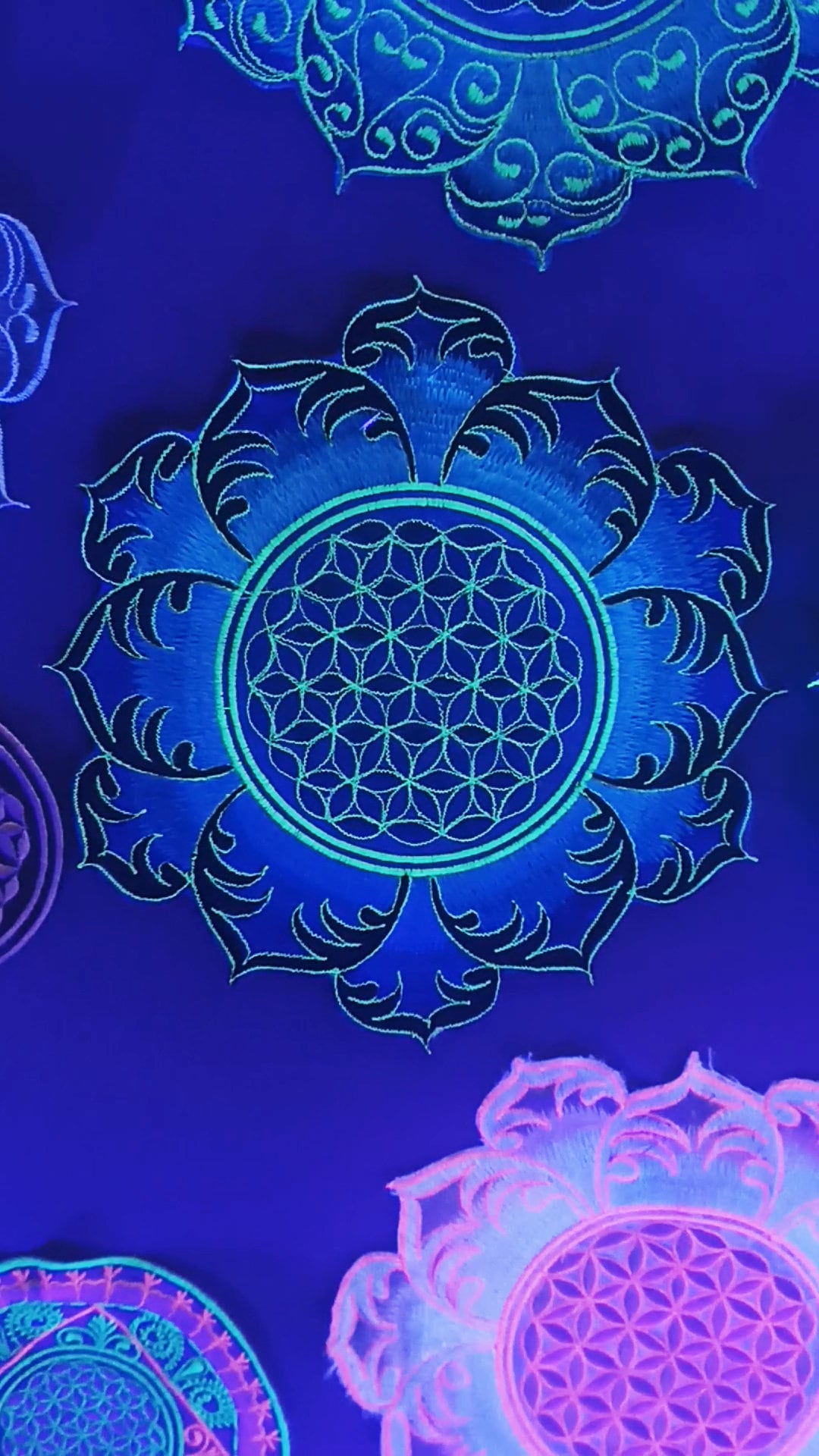 blue Flower of Life mandala holy geometry patch sacred art