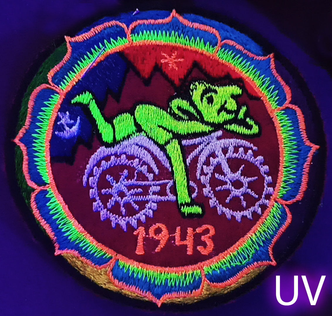 Hofmann LSD Mandala small patch Bicycle Day blacklight 1943 Psychedelic Acid Trip Goa Hippie Visionary Medicine Divine Healing