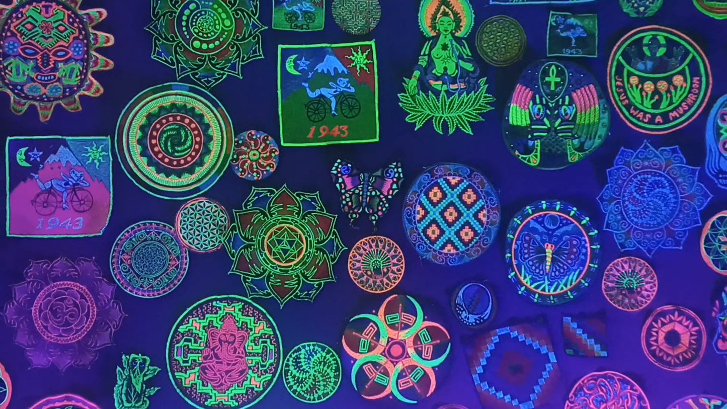 ying yang butterfly patch medium size blacklight active goa hippie