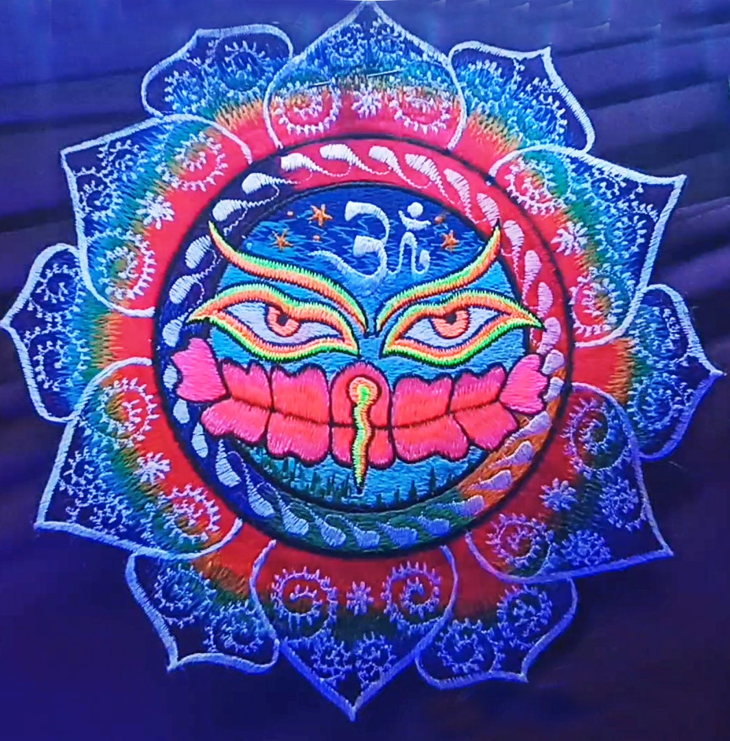 Eyes of Buddha T-Shirt blacklight aum buddhism rainbow embroidery no print goa t-shirt