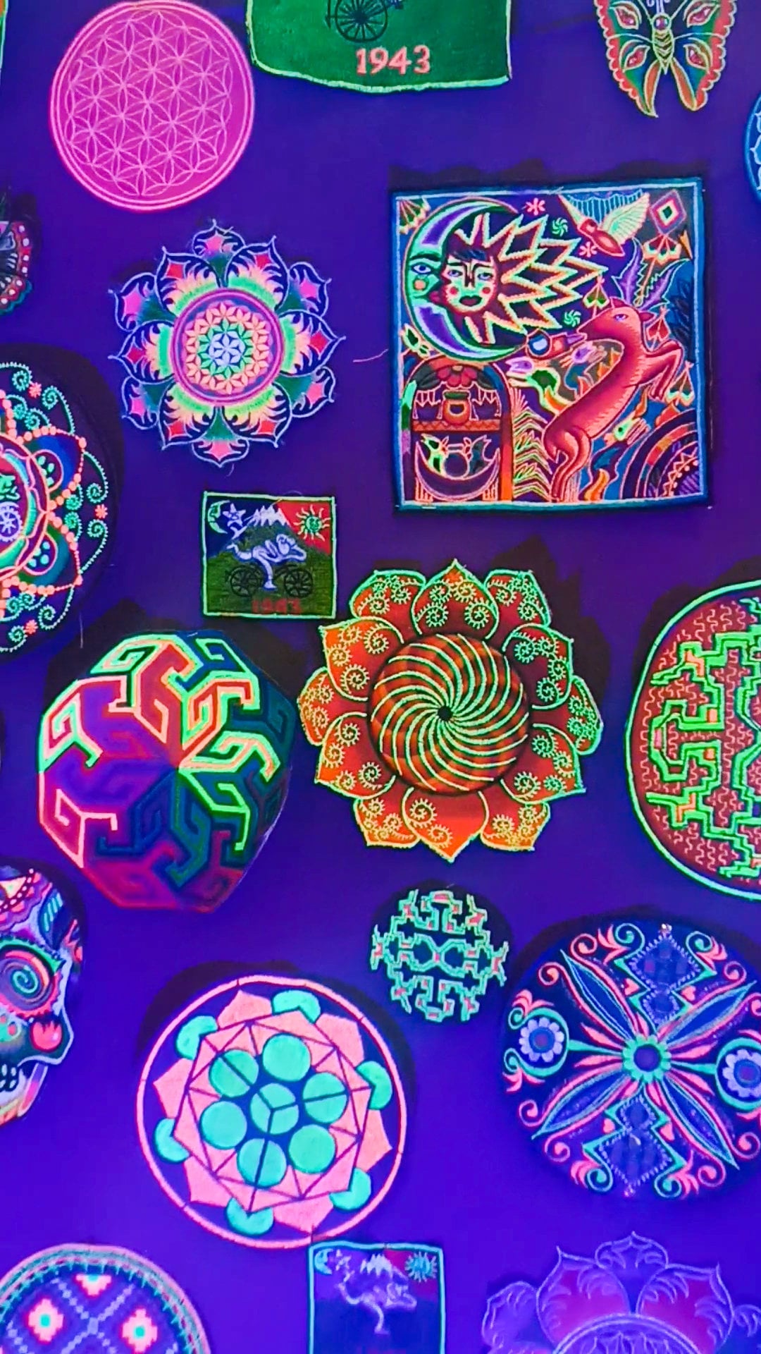 Fractal Mandala Spiral Patch Psychedelic Yantra Blacklight Glowing Goa Trance LSD Embroidery Psytrance Hippie Art Consciousness Expanding