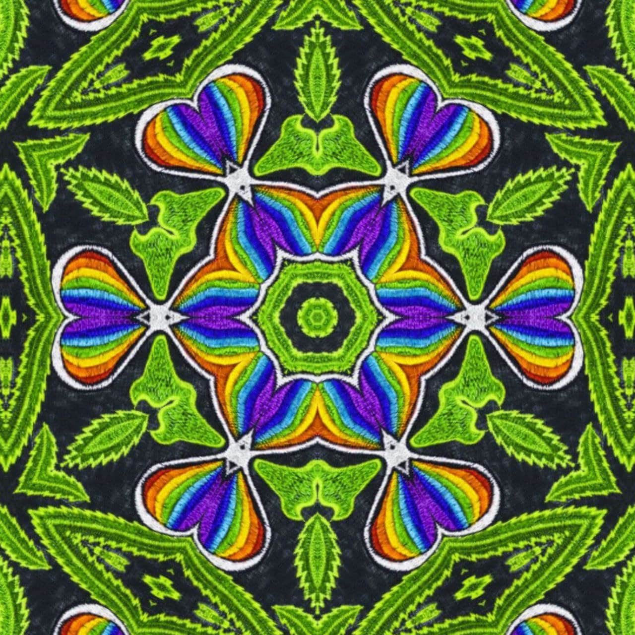 Rainbow Happy Hippie Hemp Spirit Patch with Marihuana Leaves Cannabis Ganja THC Healing Medicine Garcia Kind Friendly Embroidery Rasta Patch