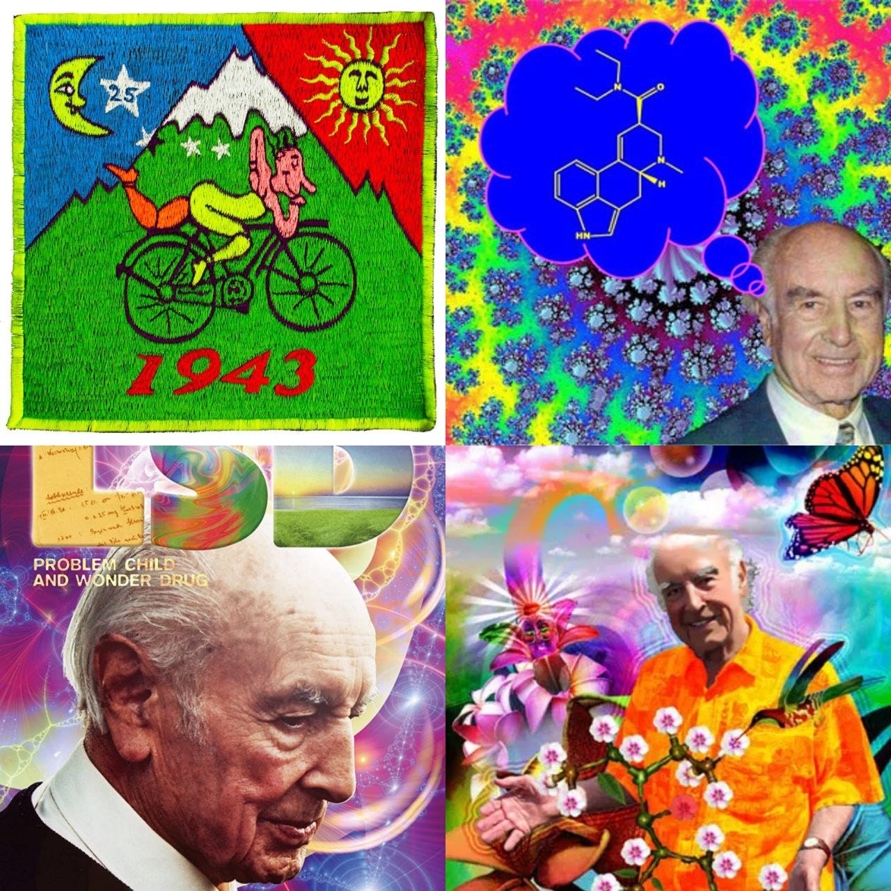 Psychedelic Bicycle Day Albert Hofmann LSD embroidery Patch Hippie Timothy Leary Consciousness expansion Psytrance Goatrance Therapy Healing