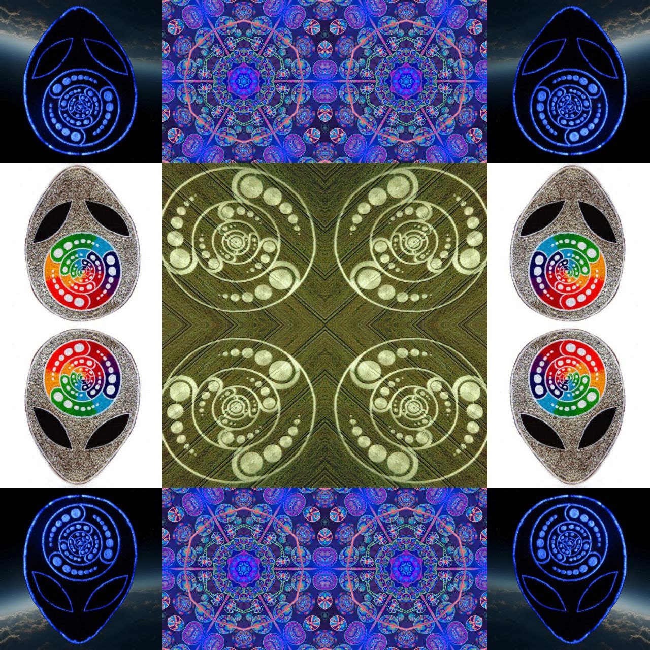 Silver Shining Alien Crop Circle embroidery Patch Attributes free energy sacred geometry from space holy patterns consciousness expanding ET