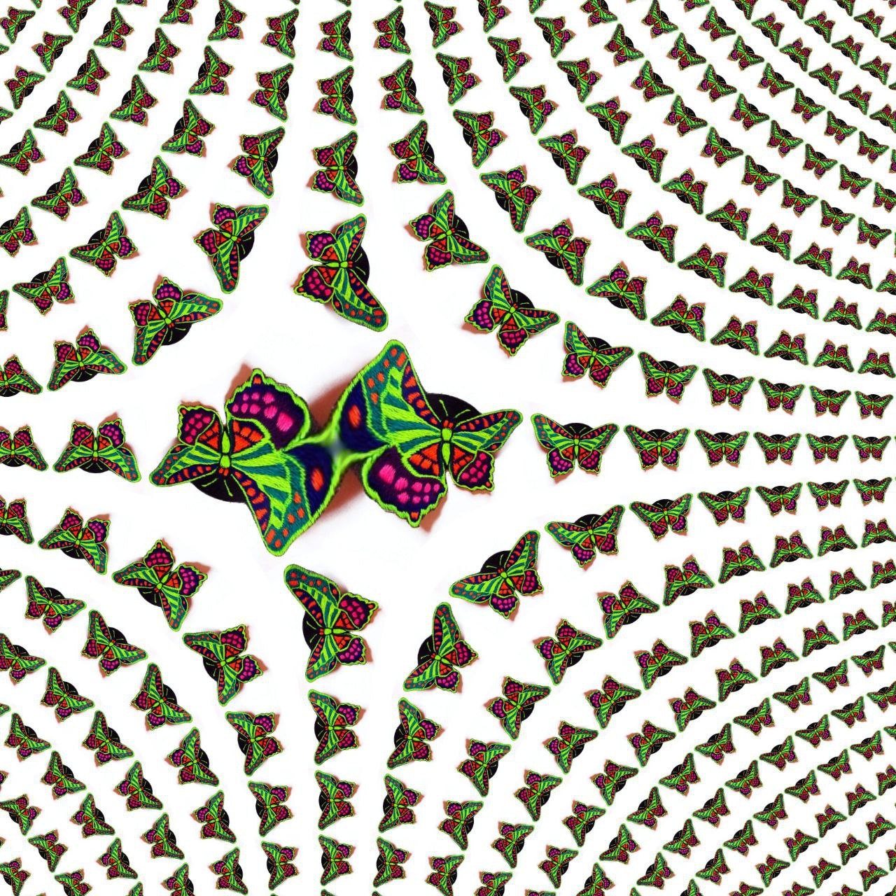 Beautiful Butterfly embroidery patch 11x7cm size Hippie Goa Trance Blacklight UV glowing handmade for sewing on or simply with textile glue