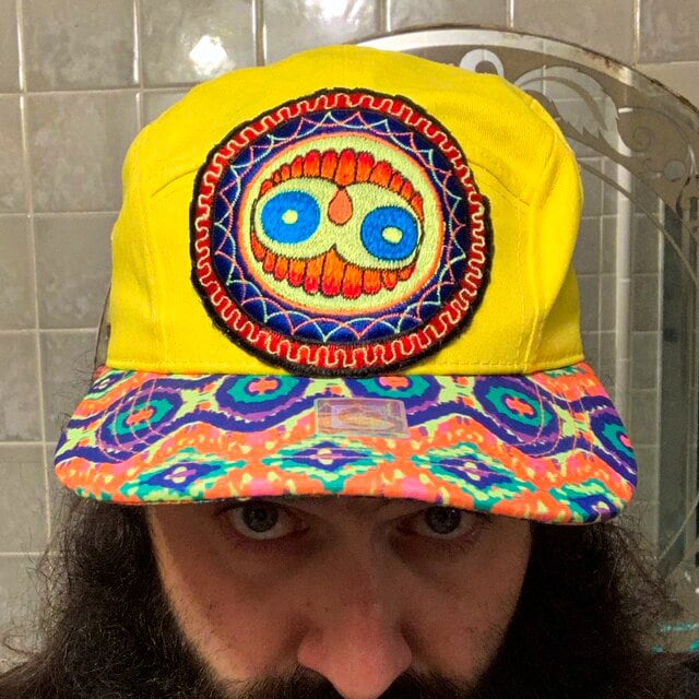 wise owl crop circle patch - alien art - blacklight - fractal flower - mystery UV glowing extraterrestrial mystery embroidery