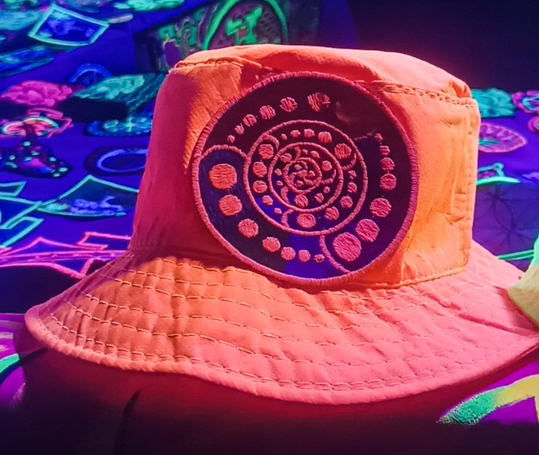 Attributes Crop Circle Fisher Hat UV blacklight glowing with embroidery patch sacred geometry alien art extraterrestrial beauty psychedelic