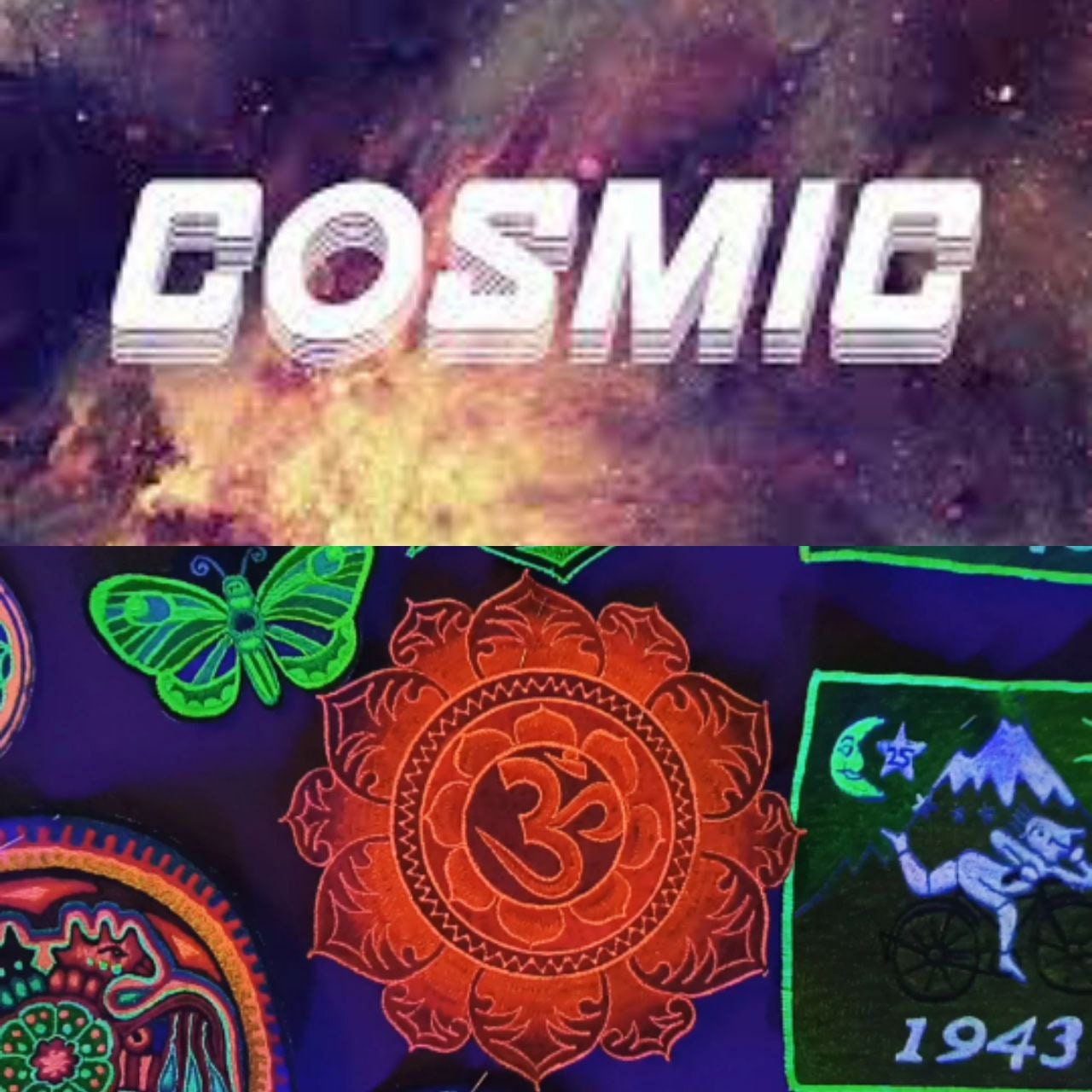 Red Aum Mandala embroidery Patch Cosmic Music Yantra psytrance goa oldschool symbol