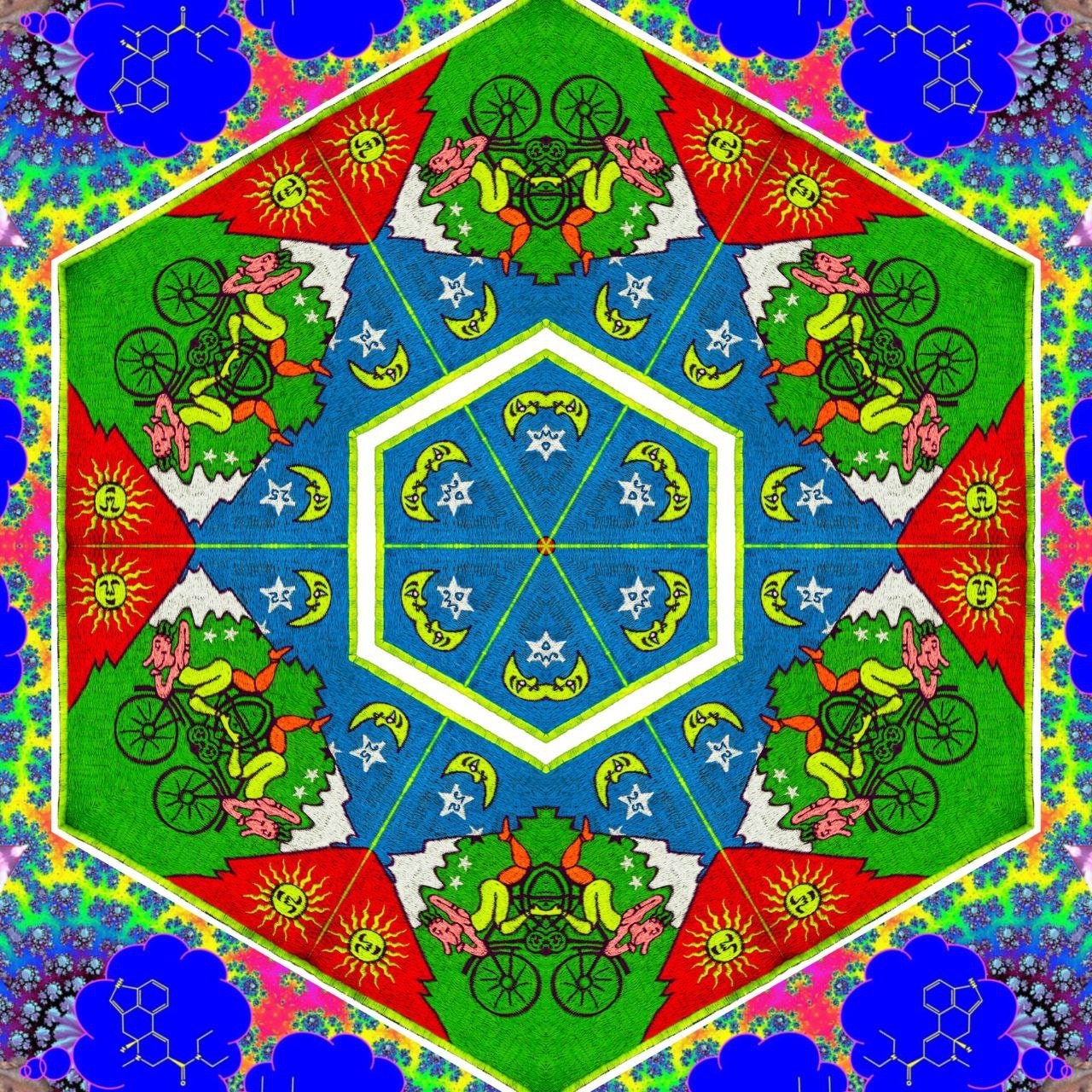 Psychedelic Bicycle Day Albert Hofmann LSD embroidery Patch Hippie Timothy Leary Consciousness expansion Psytrance Goatrance Therapy Healing