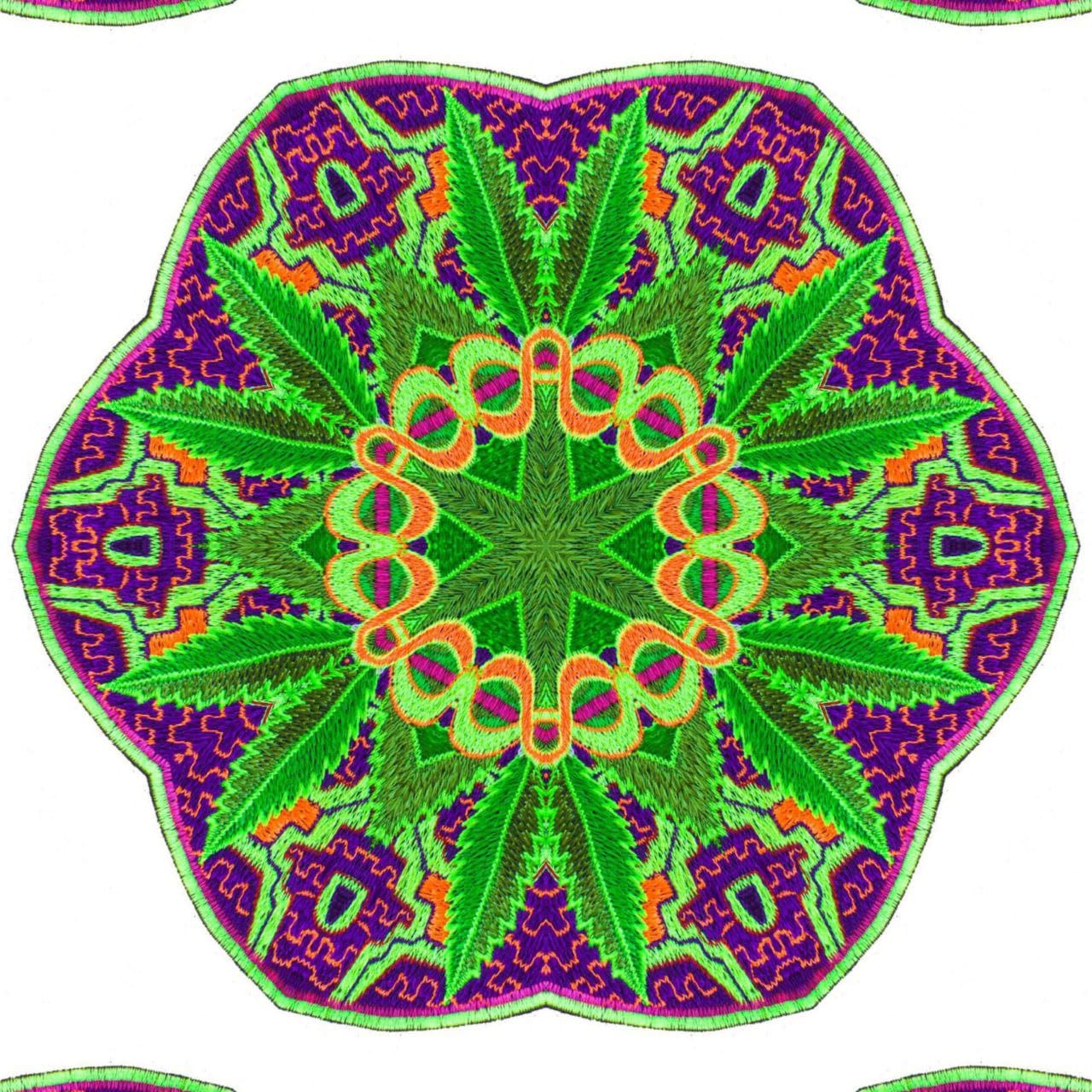 Medical Marihuana Ayahuasca Patch Cannabis handmade embroidery 7.5 inch Hemp Medicine medicinal THC Shipibo Conibo DMT Pattern Psychedelic