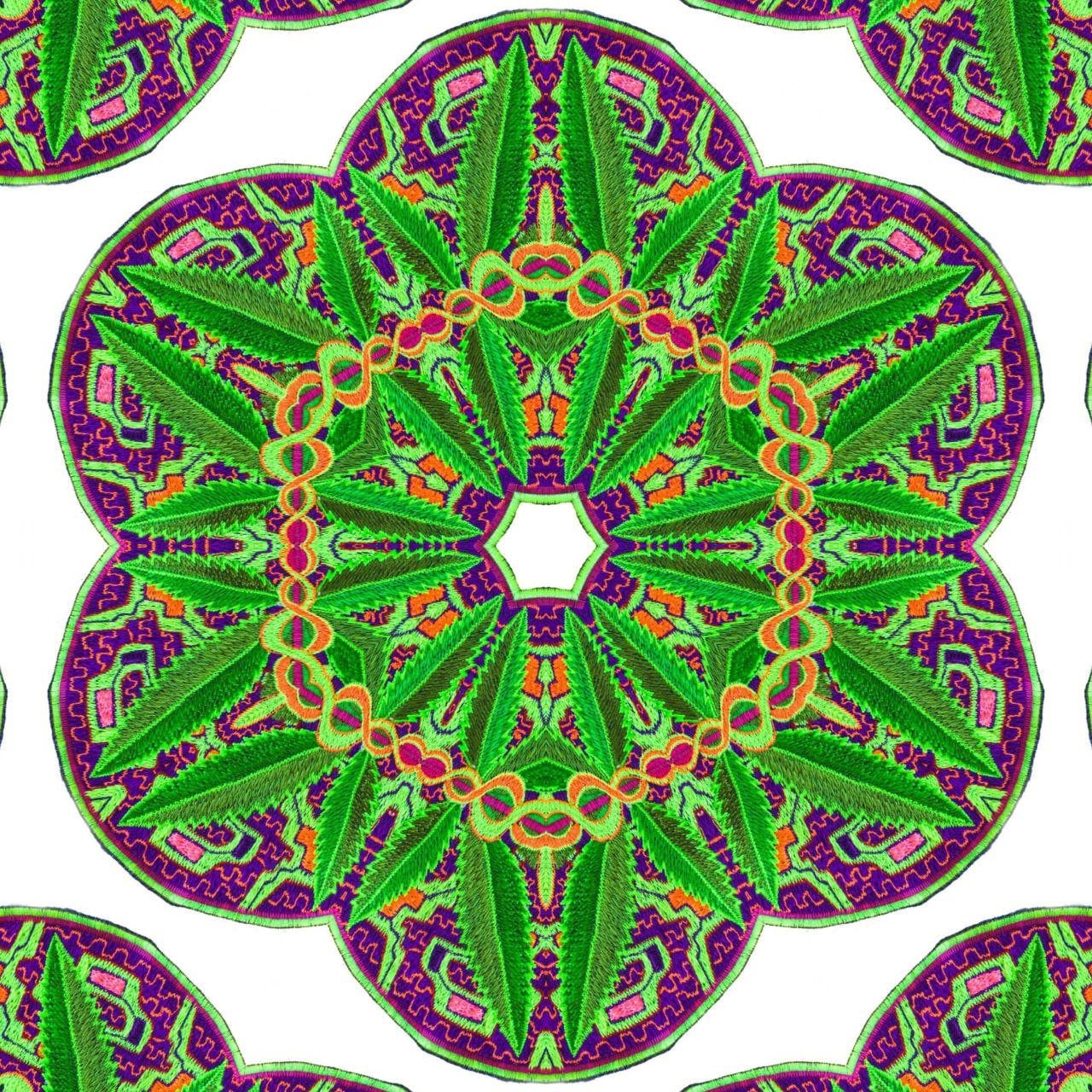 Medical Marihuana Ayahuasca Patch Cannabis handmade embroidery 7.5 inch Hemp Medicine medicinal THC Shipibo Conibo DMT Pattern Psychedelic