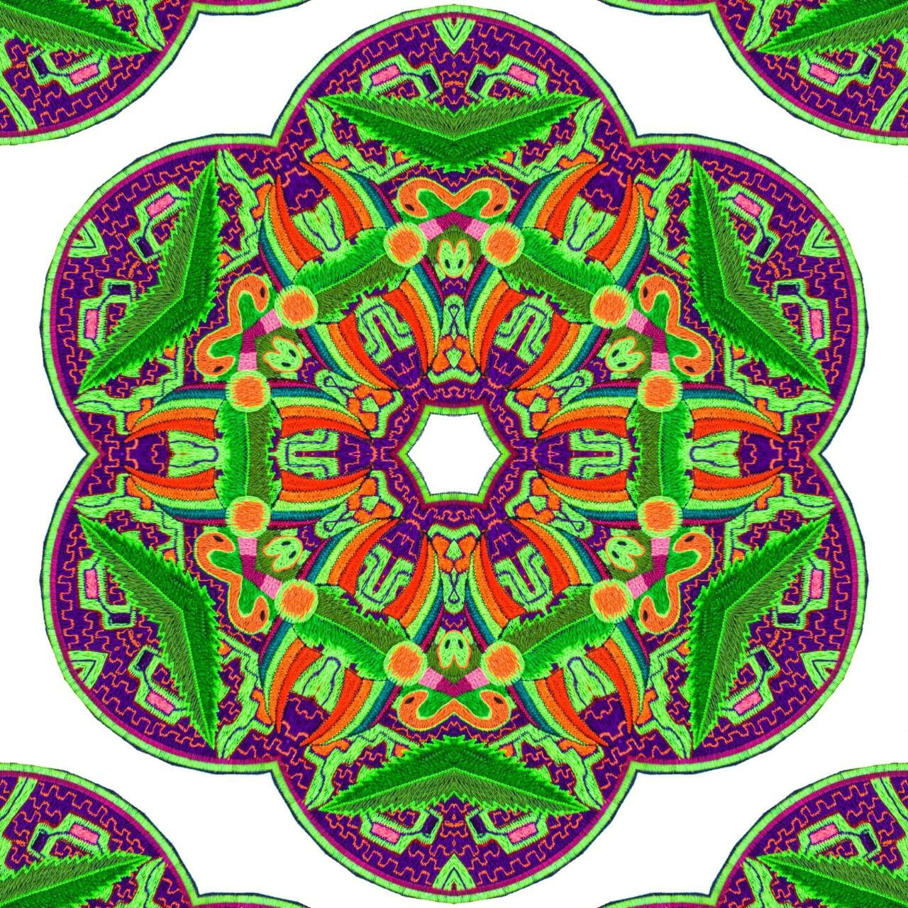 Medical Marihuana Ayahuasca Patch Cannabis handmade embroidery 7.5 inch Hemp Medicine medicinal THC Shipibo Conibo DMT Pattern Psychedelic