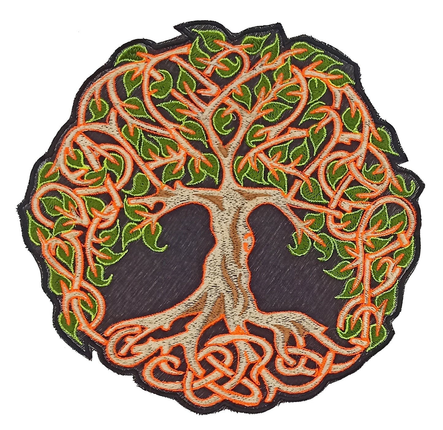 Celtic Tree of Knowledge embroidery art patch blacklight glowing uv active for sew on machine washable ironable druid artpiece