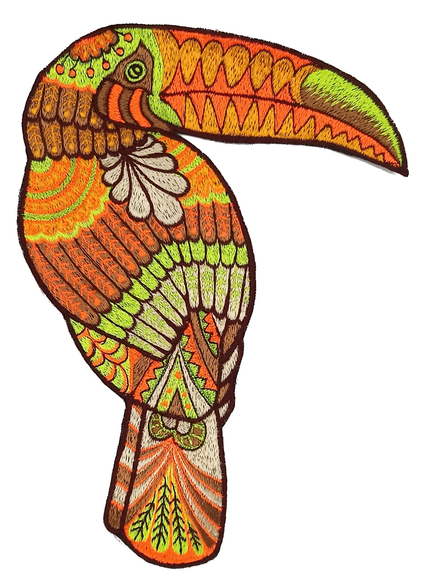 Psy Toucan UV Patch with blacklight glowing colors Animal Embroidery neon shining beautiful paradise bird artpiece offering beauty and love