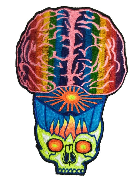 Grateful Balloon blacklight UV Patch psychedelic embroidery LSD brain hot air balloon skull Quantum Brain Spirit of the Dead Psy Sunrise