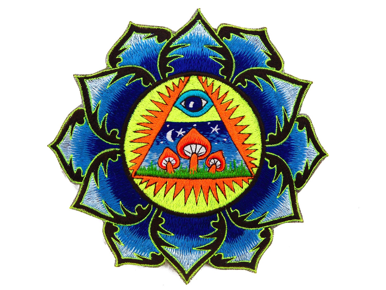 Allseeing Magic Mushrooms Patch Psychedelic Embroidery Psilocybin Shroom Psy Trance Goatrance culture consciousness expansion Use Your Brain