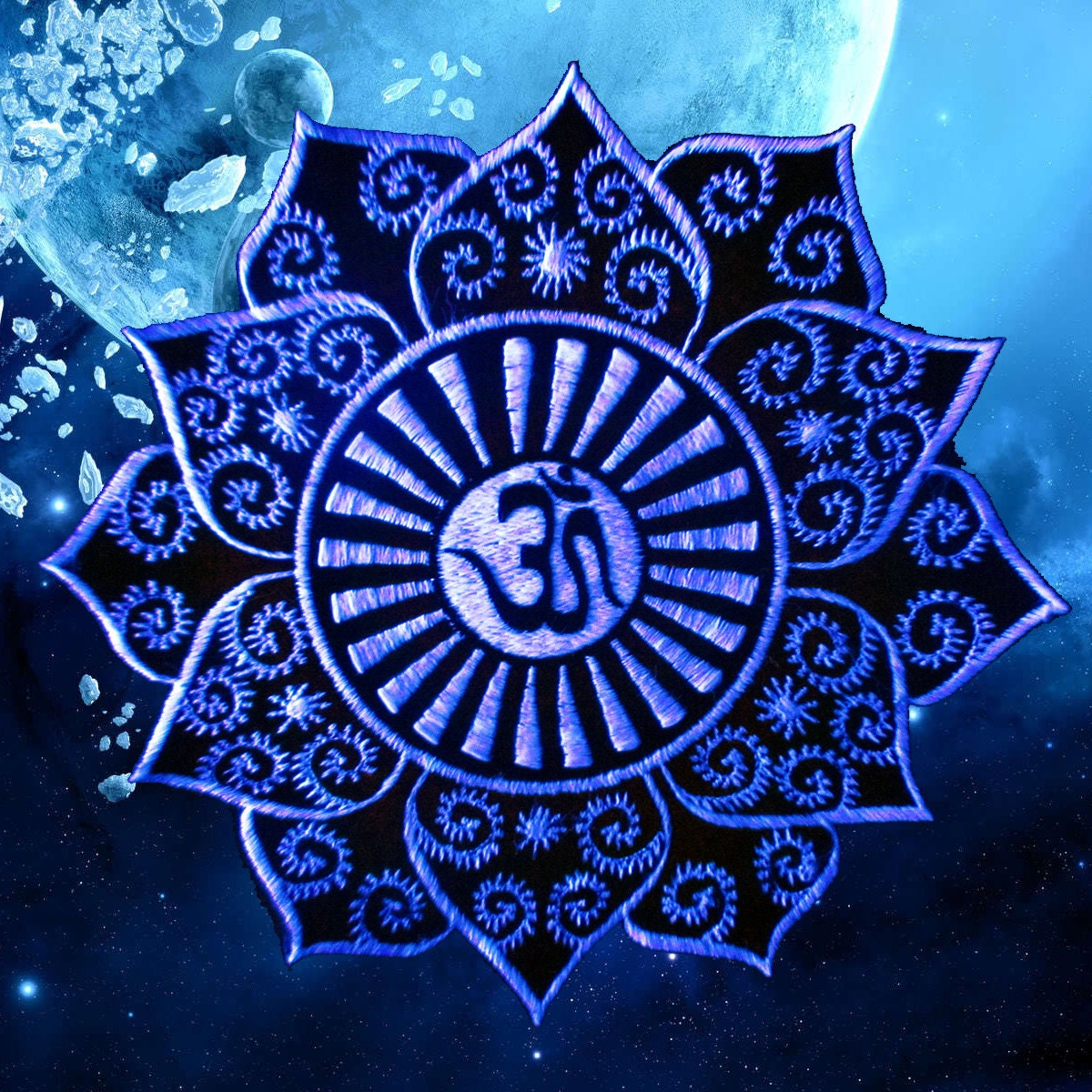 AUM Rainbow Fractal Patch blacklight activ caleidoscope mandala